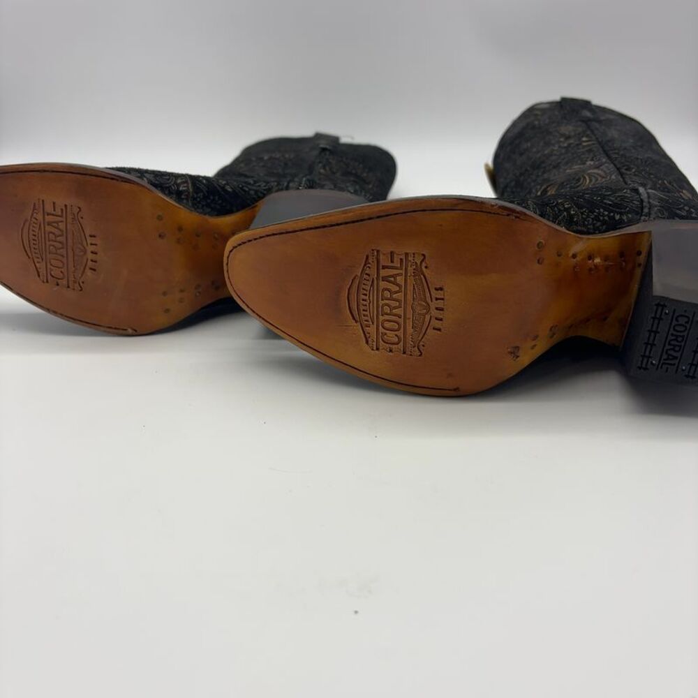 Corral Gold and Black Suede Cowboy Boots - Picture 6 of 6